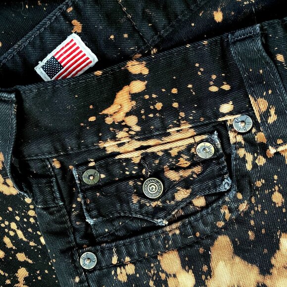 True Religion Ricky Black Jeans 32 Men’s Raf Simons Like Acid Splatter Distresse - Picture 11 of 11